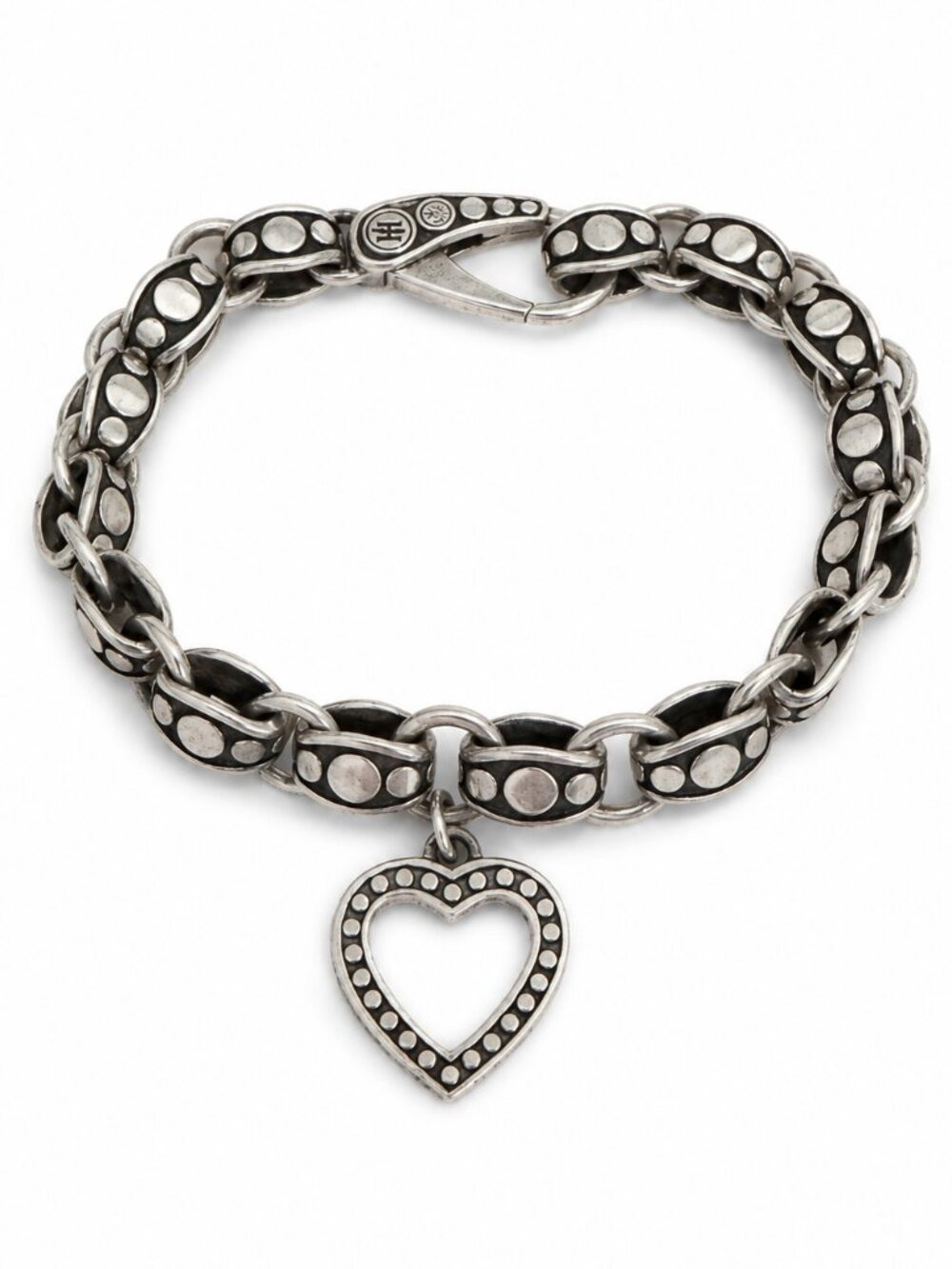 John Hardy Dot Deco Silver Link Bracelet with Heart Charm